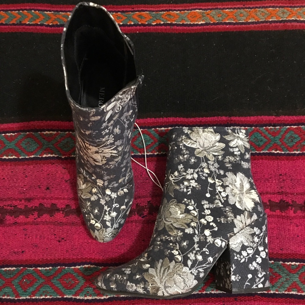Floral Metallic Booties